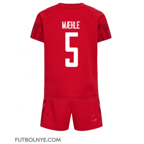 Camiseta Dinamarca Joakim Maehle #5 Primera Equipación para niños Mundial 2022 manga corta (+ pantalones cortos)